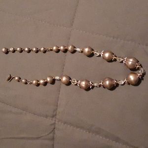 VINTAGE Beaded Necklace with pink & clear stones.17 1/2" ( L7 152)